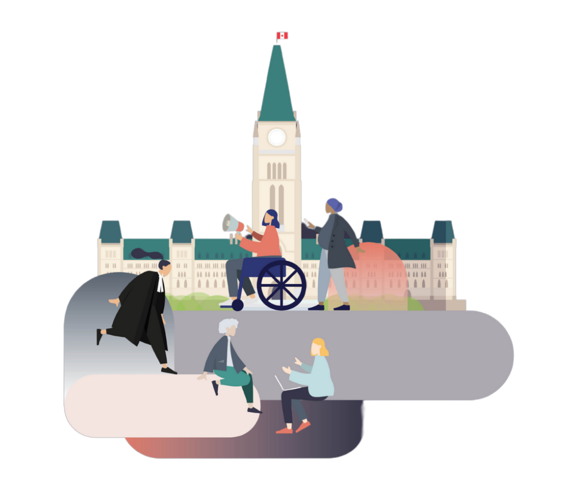 Illustration de femmes diverses devant la Colline du Parlement