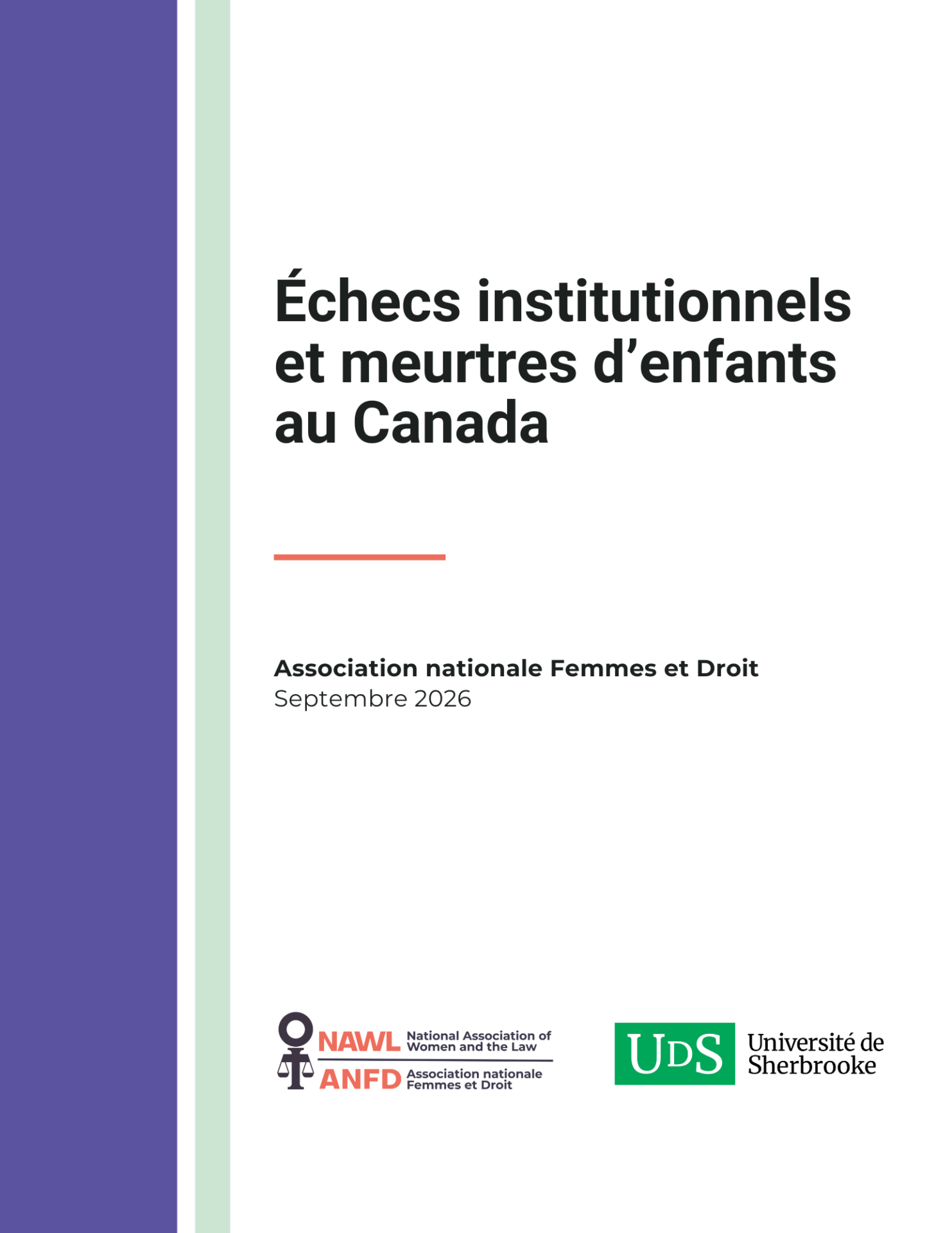 Couverture du rapport Échecs institutionnels et meurtres d'enfants au Canada